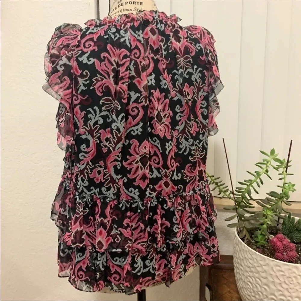 kate spade Black Pink Floral Ruffle Sleeveless Blouse